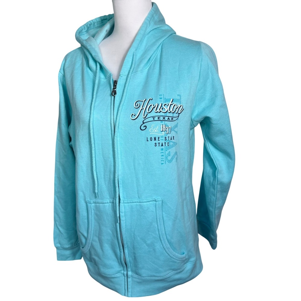 NEW AGENDA Women's Medium Light Blue Houston Texas Lone Star State Zip Up Hoodie